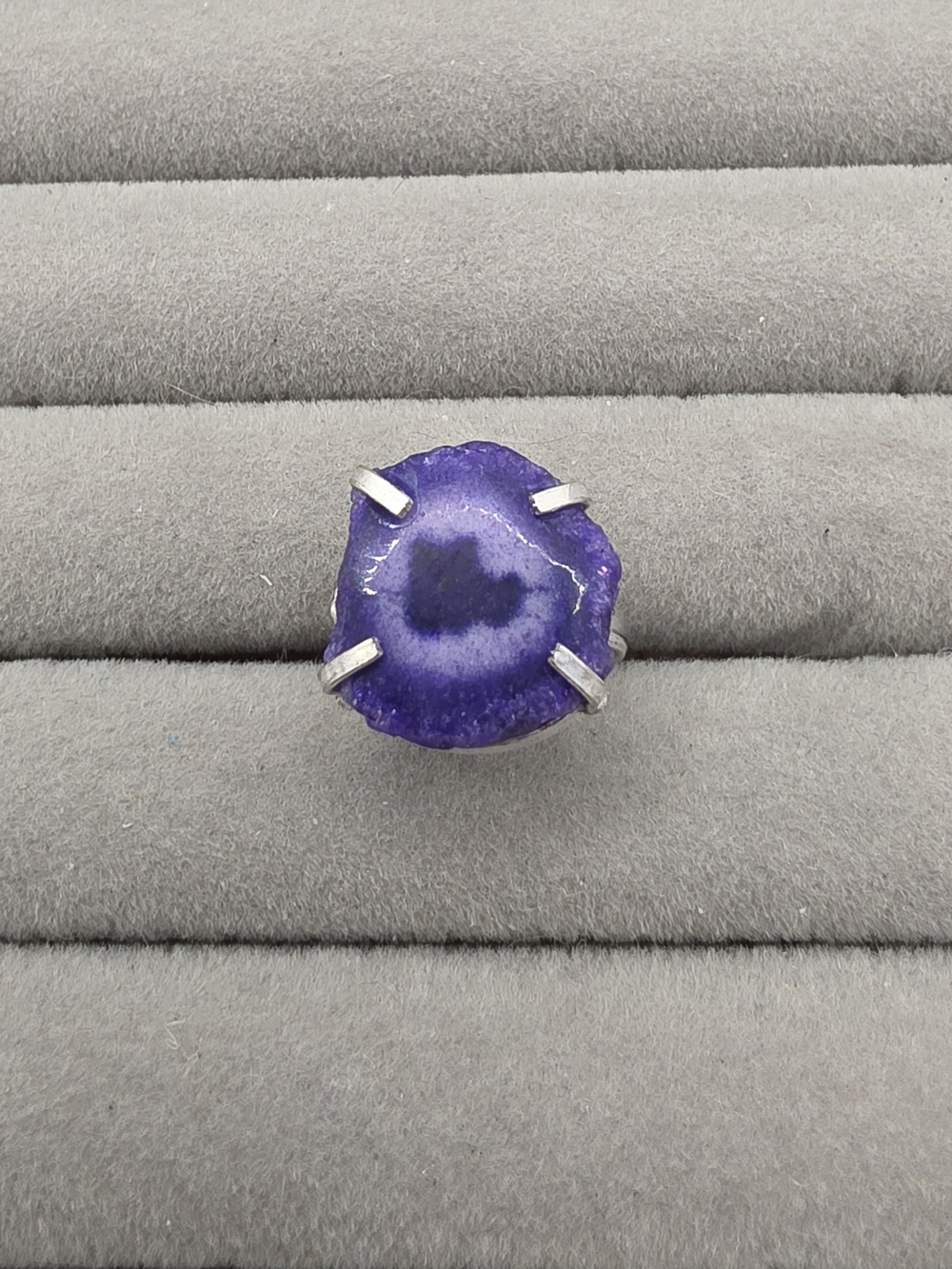 Silver Plated Purple Druzy Statement Ring Size 6 3/4 - Unbranded